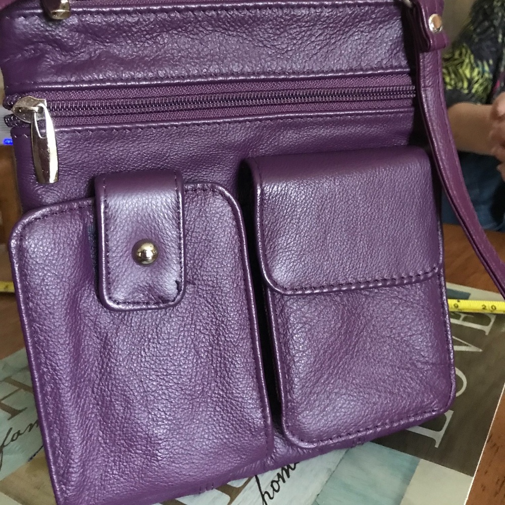 Leather crossbody purse purple